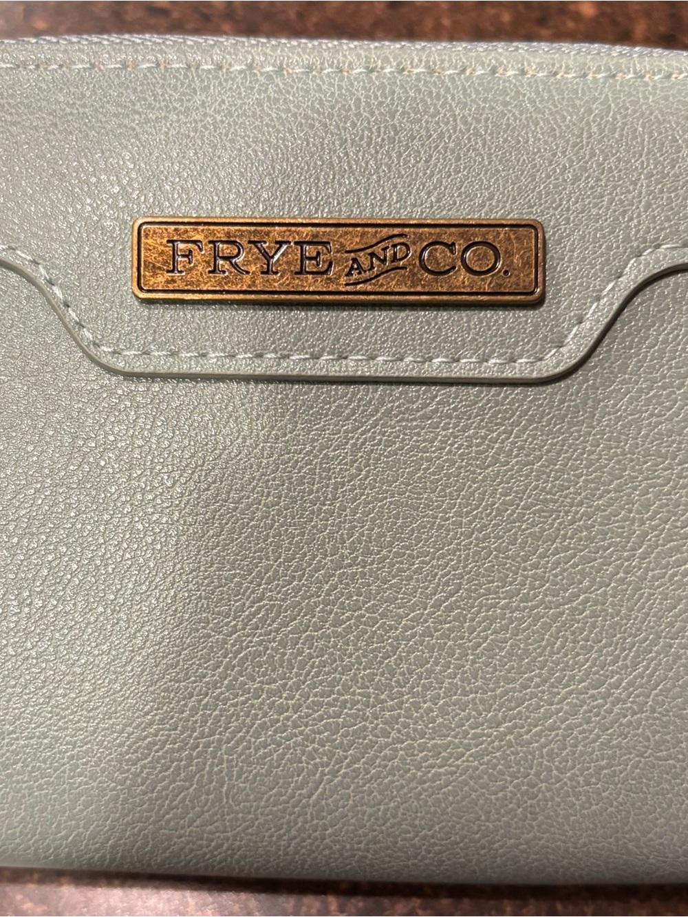 FRYE AND CO. Leather Wallet in Light Sage with Gold Logo